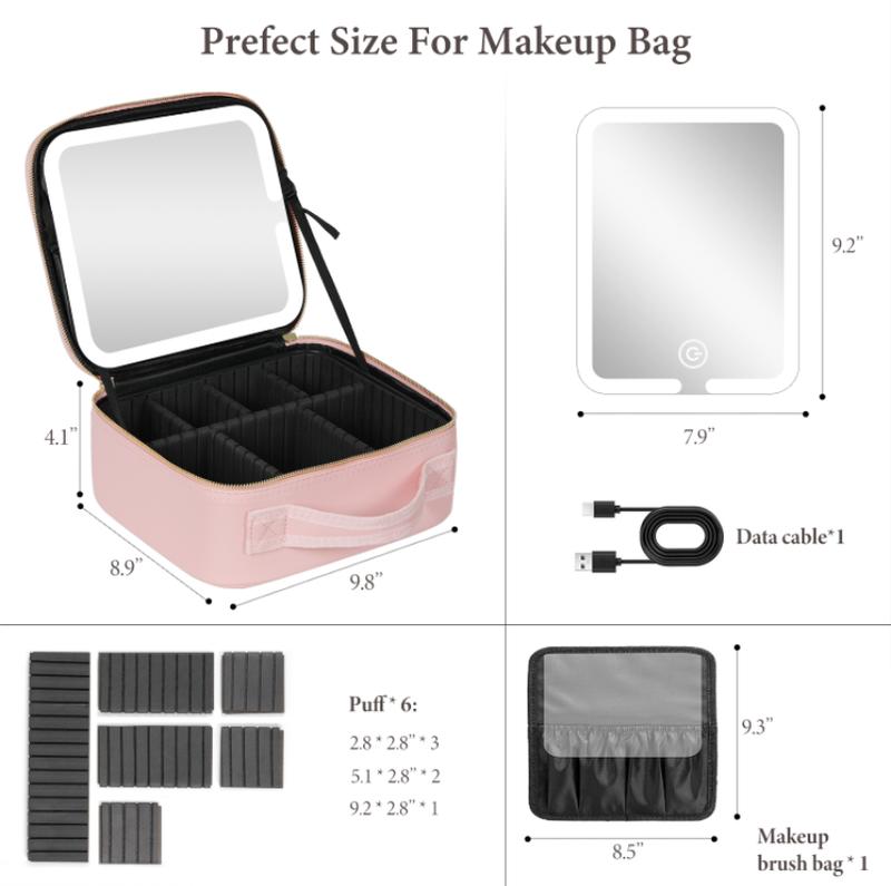 Portable 3-Color LED Makeup Bag with Detachable Mirror